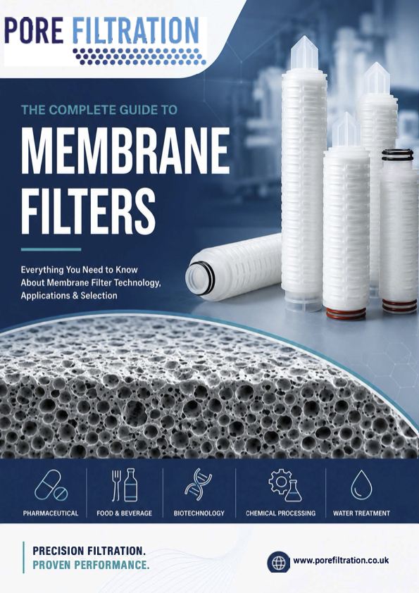 Membrane Filters guide cover featuring pleated membrane filter cartridges and a magnified membrane structure