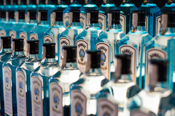 bottled gin after the filtration process